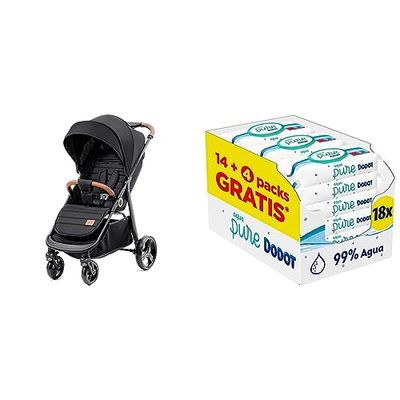 kk Kinderkraft GRANDE PLUS Silla de Paseo ligera desde Nacimiento hasta 22 kg & Dodot Toallitas Aqua Pure para Bebé, 99% Agua, 864 Toallitas, 18 Paquetes (14+4 Gratis)