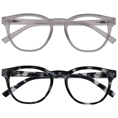 OPULIZE Blu - Occhiali da Lettura Filtro Luce Blu Set da 2 Montatura Tonda Fashion Cerniere a Molla Migliorano il Sonno Gaming Computer Anti Riflesso Ghiaccio Nero tartarugato Uomo Donna BB5-CW +2.00