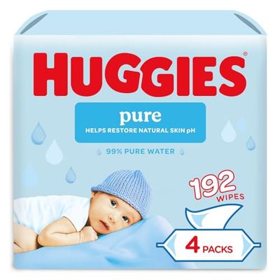 Huggies Plastic Free Pure Baby Wipes, Quad Pack