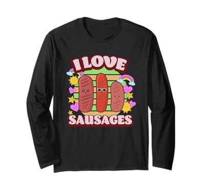 I Love Sausages BBQ Lovers Divertente Imbarazzante Adulto Scherzo Maglia a Manica