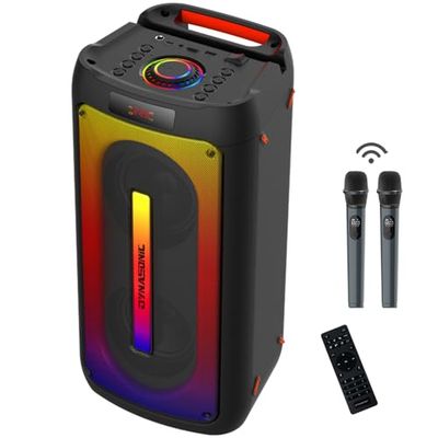 DYNASONIC D30 - Enceinte d'extérieur sans Fil. Haut-Parleur Bluetooth Portable. Stéréo sans Fil. Lecteur de Son Puissant avec lumières LED intégrées. Micro-SD, USB.