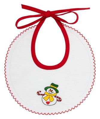 Filet - Bavoir de Noël pour bébé en doux coton, brodé d'un bonhomme de neige, 22 x 21 cm, Fabriqué en Italie