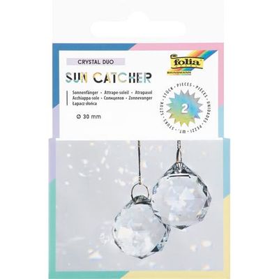 folia 23839-Sun Catcher CRYSTAL DUO, 2 attrape-soleil en verre avec 8 m de fil métallique doré, cristaux Ø 3 cm à suspendre, 23839, Transparent/Gold