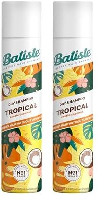 Batiste Dry Shampoo in Tropical 200ml, Coconut & Floral Fragrance, No Rinse Spray to Refresh Hair in Between Washes (Pack of 2)