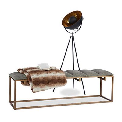 Native Home Grijs Stoelbank, Voor 3 tot 4 Personen, Gevuld, Metalen Benen, Zonder rug, HxBxD: 47 x 152 x 40 cm