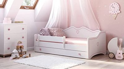Dmora - Lit Simple Lublin, Sommier pour Chambre, Literie par Chambre, Support de Matelas, 164x85 h70 cm, Blanc et Rose