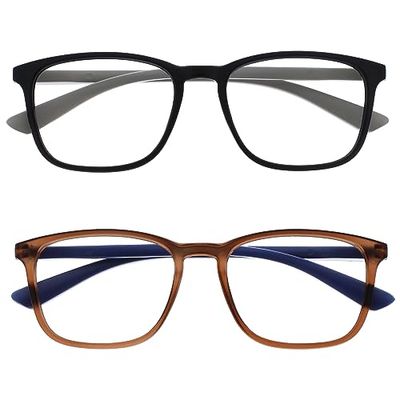 OPULIZE Max Gafas de Lectura - Pack de 2 - Marco Rectangular Clásico Grande - Negro Mate Marrón - Unisex Hombres Mujeres - Bisagras de Resorte - RR78-12 - +3.50