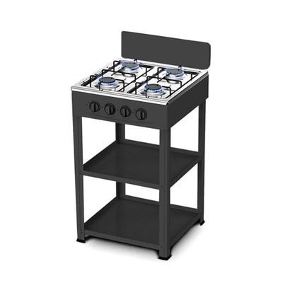 Avilia - Plateau de cuisson 4 feux à gaz pour extérieur avec structure résistante en métal, étagères latérales en acier, raccordement bouteille GPL, idéal pour le camping et les grillades (Noir)