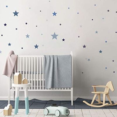Stickers muraux enfants - Decoration chambre bébé - Stickers muraux enfant - Sticker mural 50 étoiles bleues - Autocollant mural garçon - H30x L40 cm