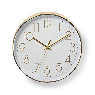 NEDIS CLWA015PC30GD Cirkelvormige wandklok, diameter van 30 cm, gemakkelijk afleesbare cijfers, goud