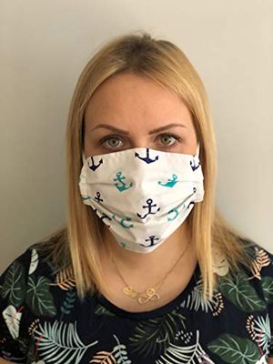 R Rexproduct ANCHOR Munskyddsmask, andningsskydd, set om 5, mask, Oeko-Tex 100% bomull, 3 lager, med gummiband, tvättbar vid 95 grader, återanvändbar vit, 5 stycken, 65 g