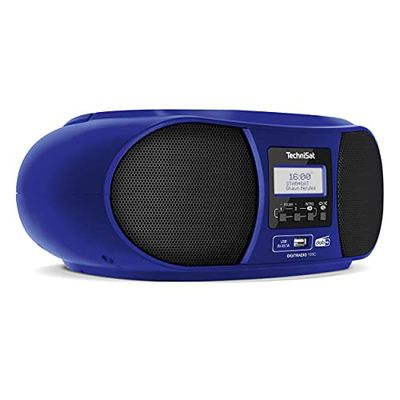 TechniSat DIGITRADIO 1990 - stéréo Boombox avec Radio Dab + / FM et Lecteur CD (Streaming Audio Bluetooth, Connexion Casque, USB, entrée AUX, Fonction de Charge, Horloge, 2 x 1,5 W) Bleu