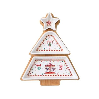 EASY LIFE Set aperitivo con 3 ciotoline e Vassoio in Bamboo 21x25 cm Christmas Wonderland