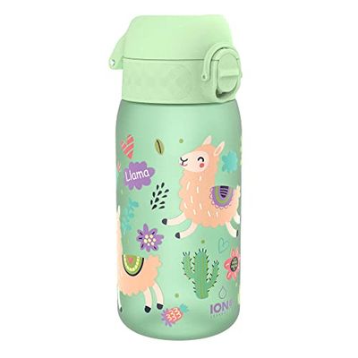ION8 Kinder Waterfles, 350ml/12 oz, Lekvrij, Makkelijk te Openen, Veilige Vergrendeling, Vaatwasmachinebestendig, BPA Vrij, Draaghandvat, Makkelijk Schoon te Maken, Geurvrij, Lama's Ontwerp Drinkfles