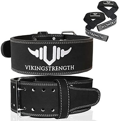 Vikingstrength Premium gewichthefriem met hefbanden, fitness-gewichthefriem voor mannen en vrouwen, perfect voor squat, powerlifting, crossfit en deadlifting (M)