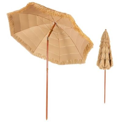 FANTASK 175 cm - Parasol hawaïen - Parasol de plage - En paille de riz - Jaune, jaune