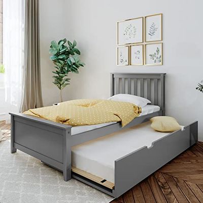 Max & Lily Lit 90 x 200 cm avec sommier à Lattes, lit pour Enfant avec lit Extensible, lit d'appoint, lit d'appoint, en Bois de pin de Nouvelle-Zélande, Gris