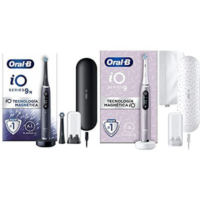 Oral-B iO9N Cepillo de Dientes Eléctrico con Mango Recargable, Tecnología Magnética iO, 2 Cabezales Negro, 1 Unidad & iO9 Cepillo de Dientes Eléctrico con Mango Recargable, Cuarzo Rosa