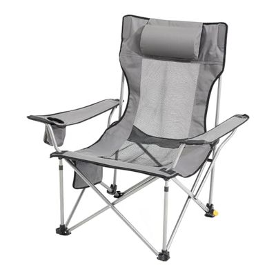 VEVOR Chaise de Camping Inclinable Portable, Capacité de Charge 150 kg, 4 Positions avec Repose-pieds, Porte-gobelet, Poche Latérale, Appui-tête, pour Maison, Camping, Pêche, Activités Plein Air, Gris