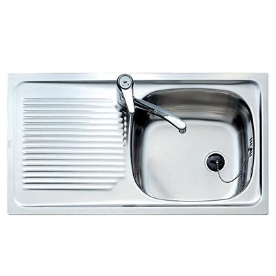 FREGADERO E/50 1C 1E REV Encastre, fregadero inox cubeta y escurridor, 150 mm, válvula 1½ con tapón, Mueble 45