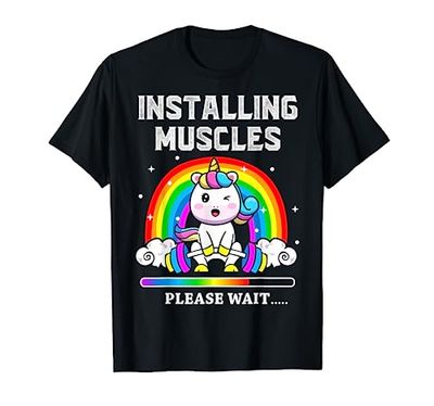 Installing Muscles Unicorn Rainbow Weightlifting Training Maglietta