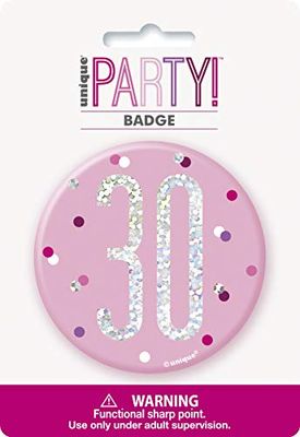 Unique Party 83532 Roze Nummer 30 "Verjaardagsbadge Zilver | 1 St., Leeftijd