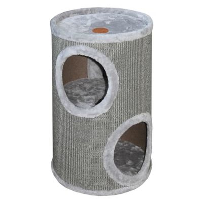 JACK AND VANILLA, Baril à gratter Moderne et élégant, Finition Grise, Ø36x70cm, Tonneau à gratter, Griffoir pour Chat, Arbre à Chat Stable pour Petits & Grands Chats, Parfait pour Griffes & Jeu