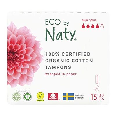 Eco By Naty, Assorbenti Interni digitale, Super Plus, 15 assorbenti interni. Realizzati con fibre vegetali e vegani. 0% di plastica.