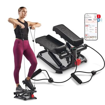 Sunny Health & Fitness Total Body Smart 2-in-1 Stepper Machine, allenamento total body, idraulico regolabile, monitor LCD, fasce di resistenza, pedali antiscivolo - SF-S0978SMART