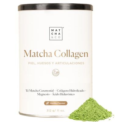 Matcha Collagen. Colágeno con Magnesio, Té Matcha y Ácido Hialurónico. Articulaciones, piel y uñas. 300 g matcha colágeno en polvo. Sabor Matcha Vainilla