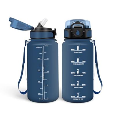 HoneyHolly 500ml flaska, BPA-fri och läckagesäker, vattenflaska med sugrör, återanvändbar vattenflaska, grundskola, motiverande vattenflaska för skola, gym, kontor, löpning