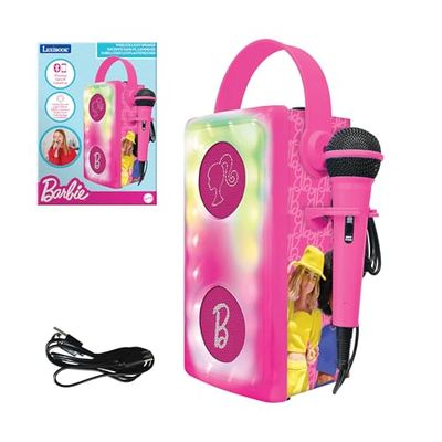 Lexibook, Barbie, Altoparlante Bluetooth® senza fili con microfono, Effetti luminosi multicolori, Slot per scheda SD/TF, Batteria ricaricabile, Rosa, BTP185BBZ