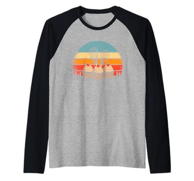 Retro Fornaio Cottura Cupcake Pasticceria Cuocere Fornai Maglia con Maniche Raglan