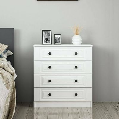 Dmora Cassettiera Shedir, Settimino Multiuso, Comò Camera da Letto, Mobile con cassetti, 72x42 h77 cm, Bianco, Pannello truciolare melaminico 18mm