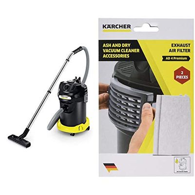 Kärcher Ad 4 Premium - Aspiracenere, Capacità Vano Raccolta 17 L + Karcher 2.863-262.0 Filtro Di Scarico Per Aspirapolvere Ad 4 Premium, 0 W, 0 V, Bianco