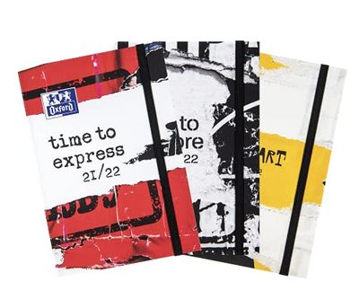 Oxford Agenda scolaire 2021/2022, 1 jour par page, 176 feuilles, 12 x 18 cm, jaune, rouge et gris, motif aléatoire 400142786