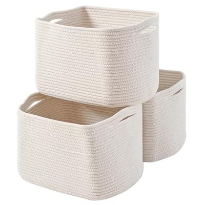 Cesta de almacenamiento para organizar, cestas tejidas de 15 x 11 x 9.5 pulgadas para almacenamiento, cesta de almacenamiento de cuerda de algodón para libros, cestas organizadoras de bebé, cestas de