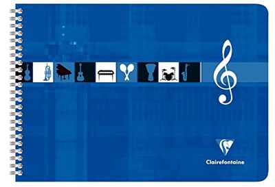 Clairefontaine 8104C - Een Spiraalgebonden Muziekschrift - Klein Blauw - A4 21x29,7 cm - 50 Pagina's met 8 Notenbalken - Wit Papier 90 g - Gelamineerde Kartonnen Kaft