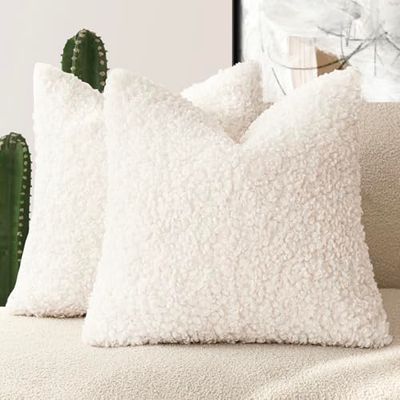 Foindtower 2 delar fuskpäls prydnadskudde överdrag accent sherpa kudde luddiga mjuka örngott fårskinn dekorativ fleece kuddfodral för säng soffa vardagsrum 45 x 45 cm vit