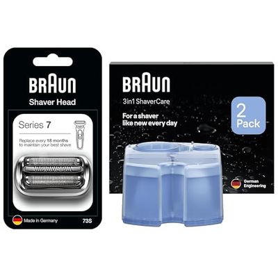 Braun Series 7 Electric Shaver Original Replacement Head, 73S, Braun 3in1 Original Shaver Care Refill Cartridges, Hygienic Cleaning, 2 Pack