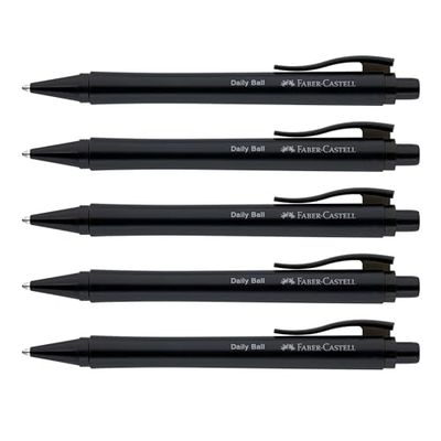 Faber-Castell 205202 - Balpen Daily Ball zwart, 5 stuks, met vervangbare XB vulling, documentbestendig