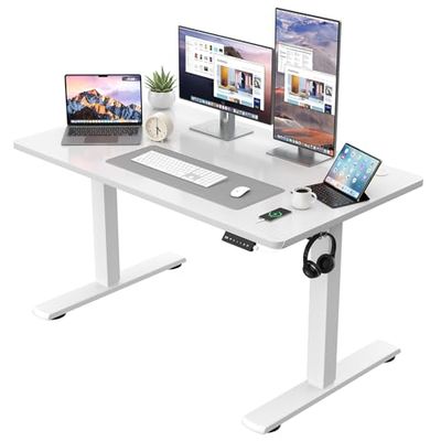 JUMMICO In hoogte verstelbaar bureau, compleet tafelblad, elektrisch bureau, in hoogte verstelbaar met geheugenfunctie, state-tafel, computertafel, 120 x 60 cm, wit