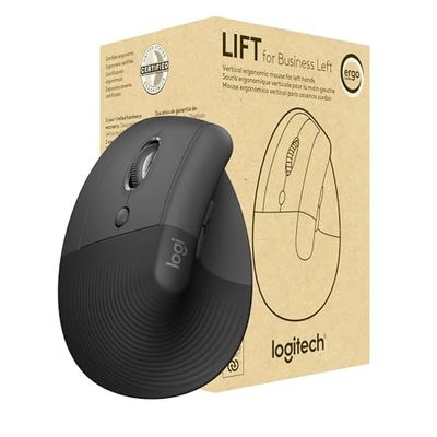 Logitech Lift for Business per Mancini, Mouse Verticale Ergonomico per Mancini, Wireless, Bluetooth, USB Secured Logi Bolt, Clic Silenziosi, Certificazione Globale, Windows/Mac/Chrome/Linux - Graphite