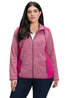 Ulla Popken, dames, grote maten, gebreide fleece jas, geweven bekleding, opstaande kraag, bindband