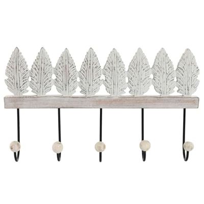 Home ESPRIT Coat Rack White Black Metal Mango Wood Leaf 41 x 6.5 x 16.5 cm