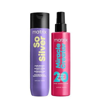 Matrix Blonde Hair Care Duo with So Silver Purple Shampoo and Miracle Creator 20 190 ml, Help Remove Yellow Undertones, Grey & Silver, Total Results