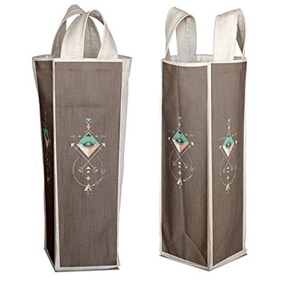 Bonamaison Bolsa de Vino de Lona de algodón Impresa digitalmente, Bolsa de Botella, Tapas de Botella de Vino, Bolsa de Soporte de Vino, tamaño: 16,5 x 31,5 x 7,5 cm
