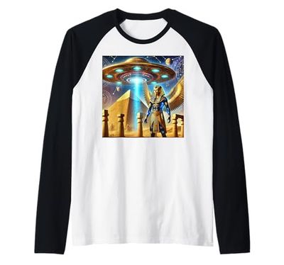 Egitto UFO Luce Su Piramide Notte Arte Maglia con Maniche Raglan