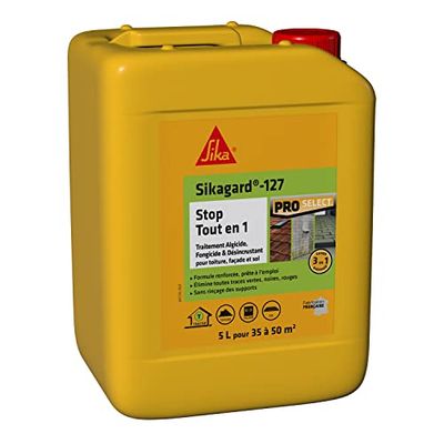 SIKA - Traitement algicide et fongicide - Sikagard 127 Stop Tout en 1 - Désincrute les algues vertes, rouges, lichens, traces noires - Multisupports - Toiture, façade, sol - Prêt à l'emploi - 5L
