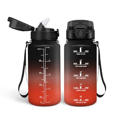 HoneyHolly Drinkfles 500 ml, BPA-vrij en lekvrij, drinkfles met rietje, herbruikbare drinkfles voor de basisschool, motiverende drinkfles voor school, fitnessstudio, kantoor, hardlopen